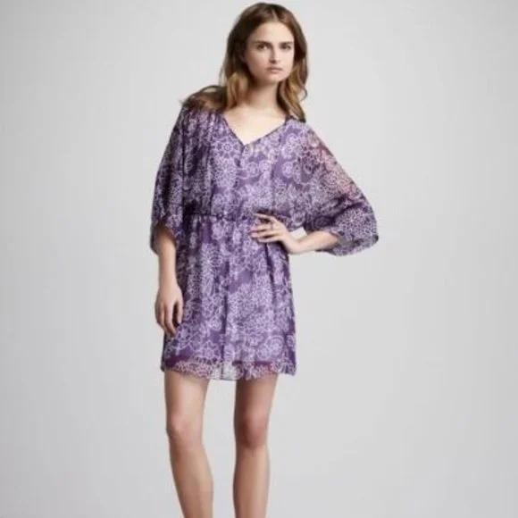 dvf silk chiffon dress Diane Von Furstenberg DVF Camila Silk Chiffon Palm Print Dress